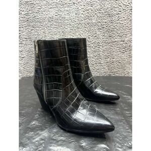 AllSaints Aster Crocodile Embossed Leather Zip Up‎ Boot Black Womens Size 37 EU